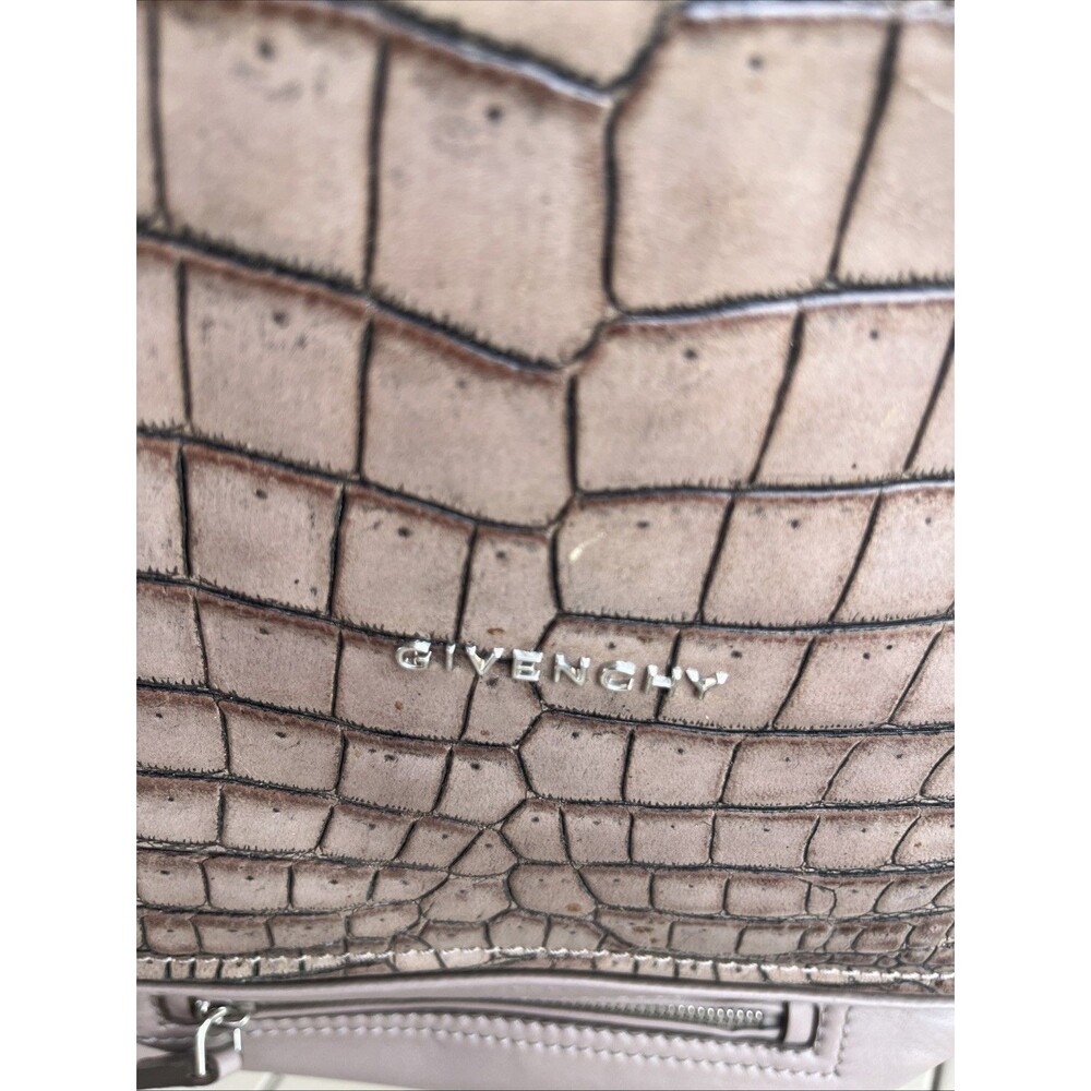 GIVENCHY Women's Crocodile Stamped-Suede Leather Medium Sized Pandora Bag Taupe - Picture 5 of 11